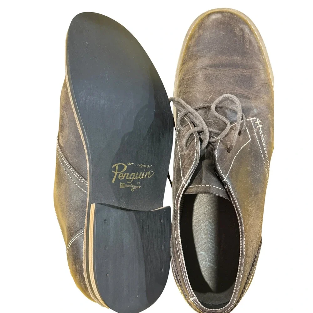 Original Penguin Mens Leather Derby Shoes Brown Vintage 90s Y2K Quiet Luxury 8.5